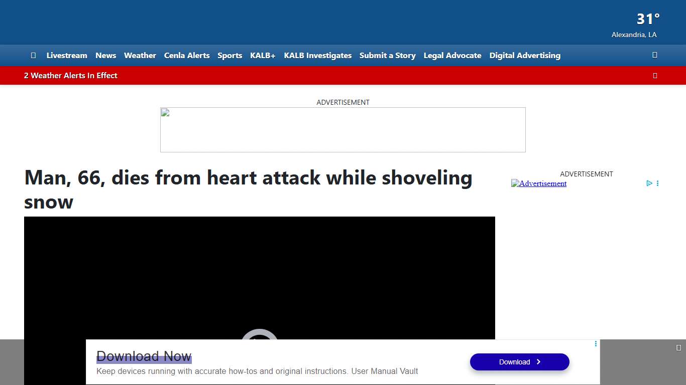 Man, 66, dies from heart attack while shoveling snow