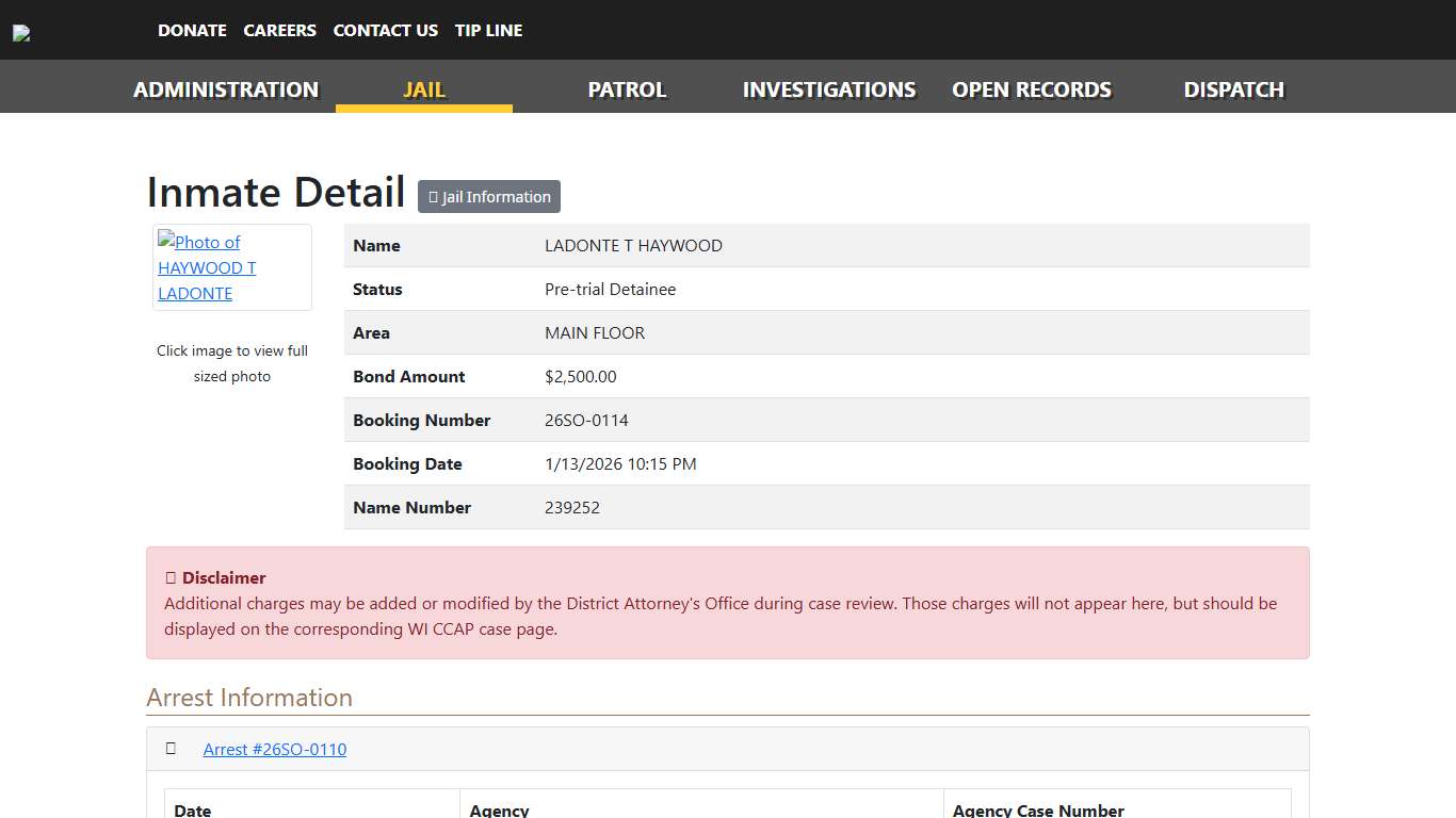 Inmate Detail - HAYWOOD, LADONTE